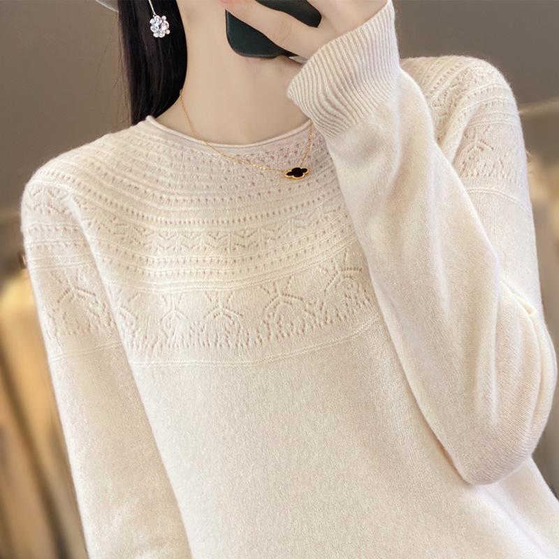 2026 Autumn Women's Round Neck Knit Pullover Sweater, Long Sleeve Jacquard Cardigan Base Layer