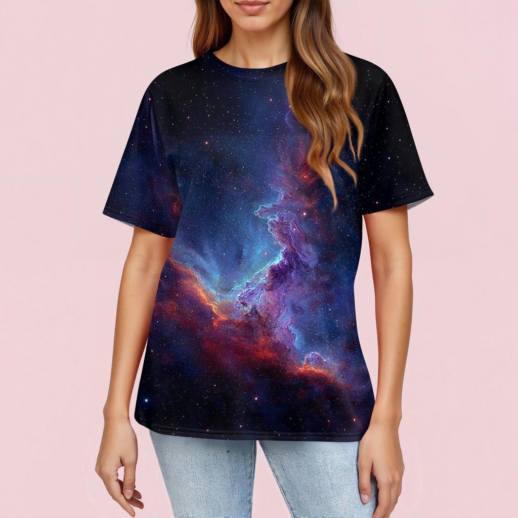 Dámské módní ležérní tričko s krátkým rukávem a potiskem, s kulatým výstřihem