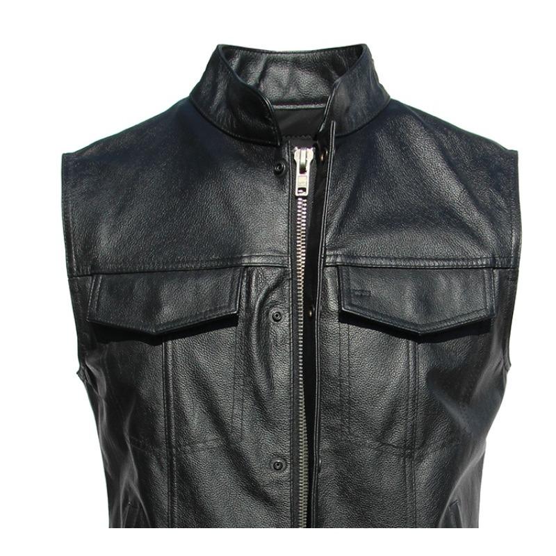 Chiński rozmiar Sons of Anarchy haft motocyklowy Biker skórzana kamizelka męska prawdziwa skórzana kurtka bez rękawów prawdziwa skóra bydlęca klubowa kamizelka jazda 6XL