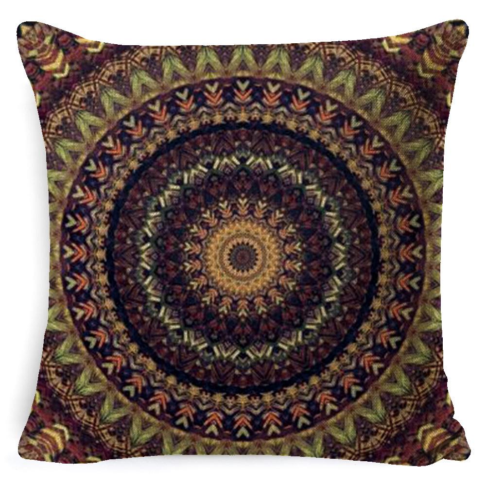 Bohemian Mandala Bedside Sofa Cushion American Vintage Linen Throw Pillow Cover