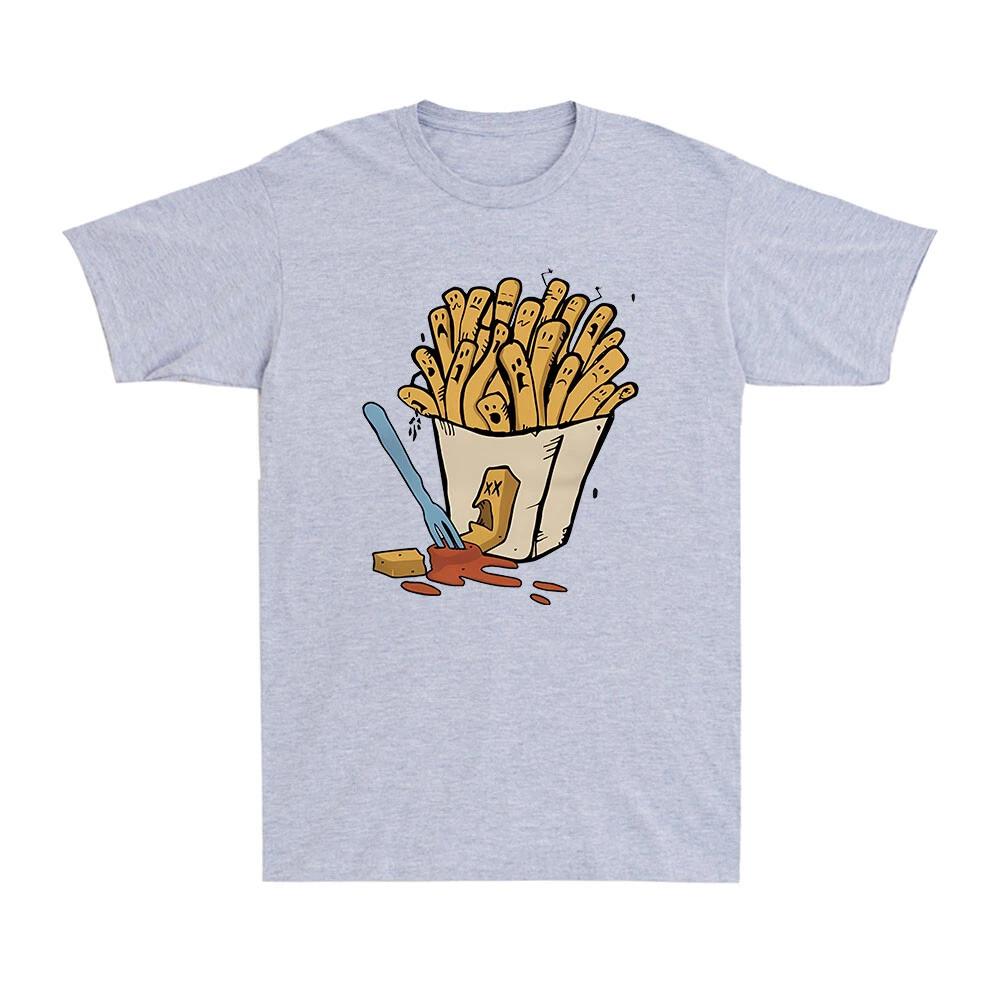 French Fried Ketchup Funny Comic Drawing Fast Food Men s Cotton T-Shirt 3XL