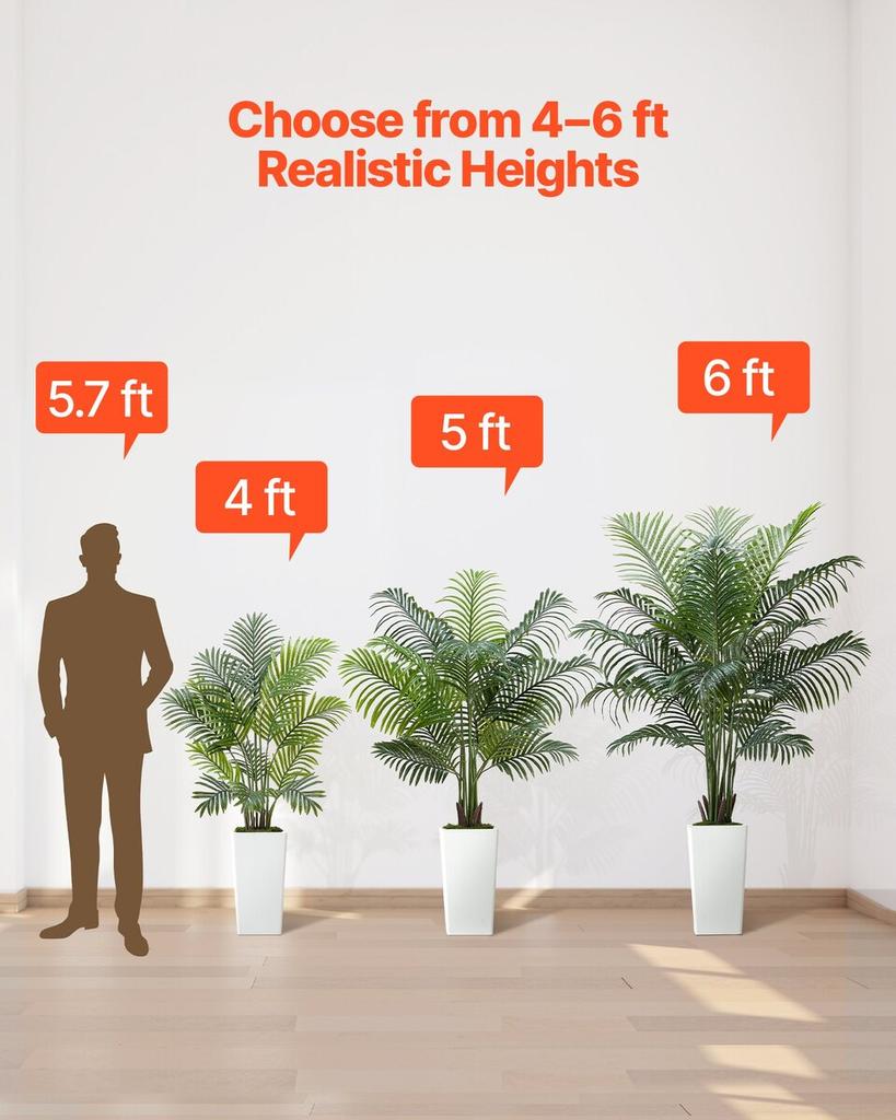Artificial Areca Palm Tree 1524 Mm, Fake Palm Tropical Plants with White Tall Planter, Faux Floor Silk Plant In Pot, Large Trees for Home Office