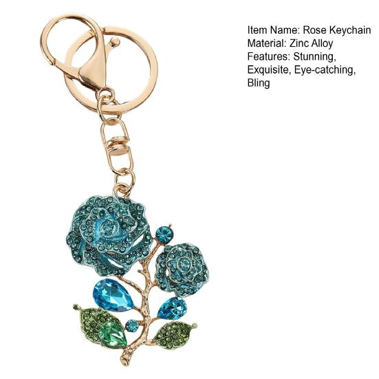 Bling Rose Keychain for Women Rhinestone Flower Keyring Accessory Sparkling Bag Charm for Purse