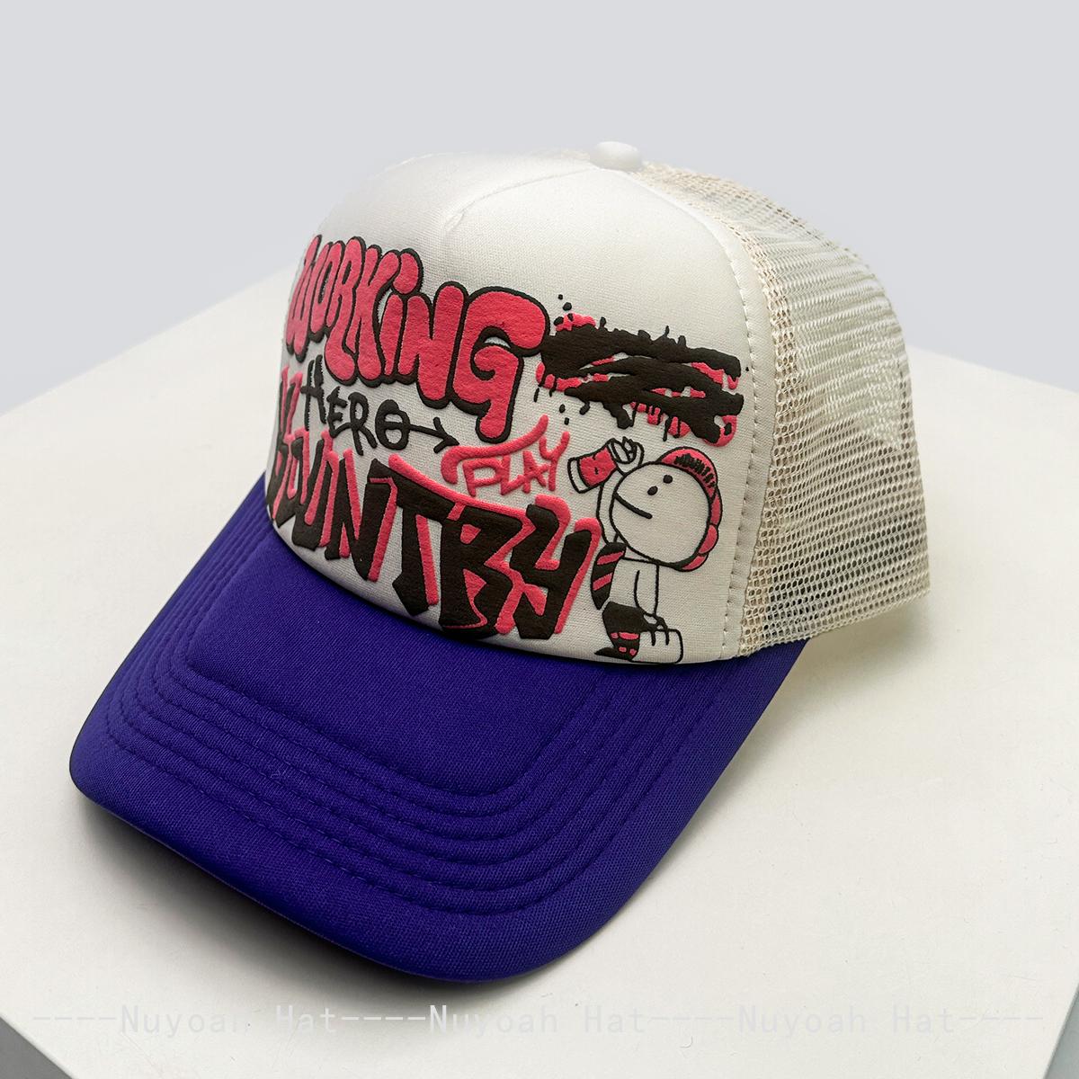 

New Unisex Cartoon Character Graffiti Printed Letter Baseball Hats Sunshade Color Block Breathable Trucker Caps Versatile Mesh 52-60cm