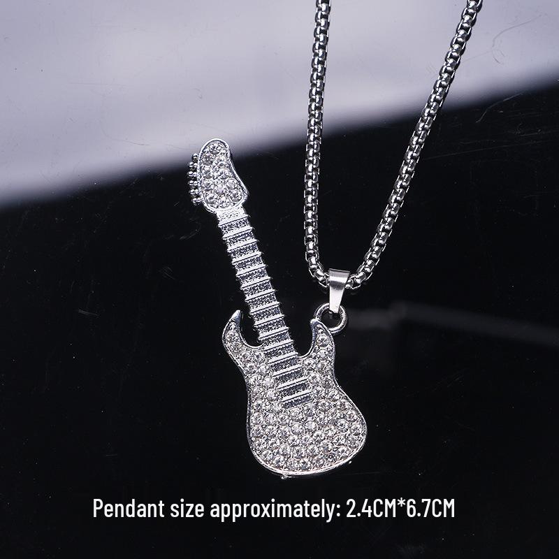 Trendy Cross-Border Rhinestone Pendant Necklace: Unisex Hip-Hop Style Stainless Steel Chain.