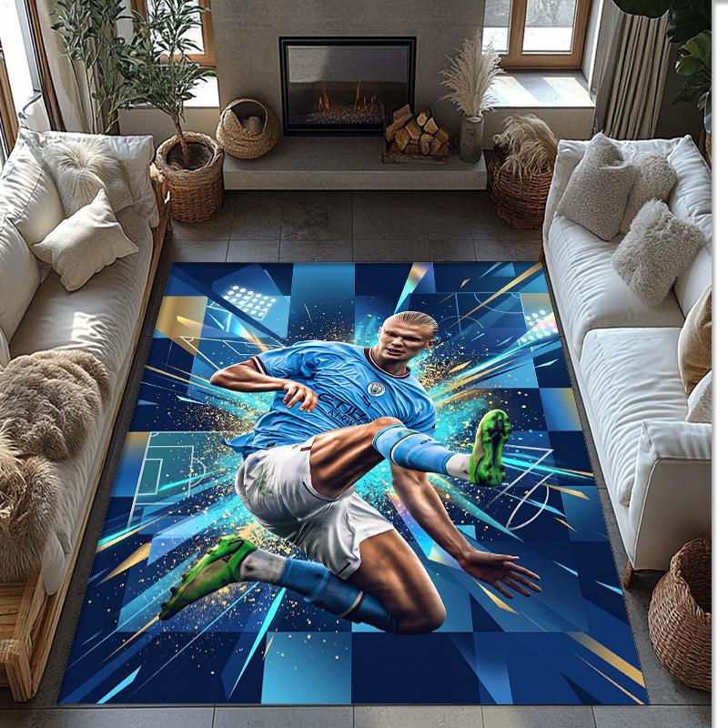 Erling Haaland Calcio Football Pattern Tappeto Morbido per Area Tappeto per Pavimento Interno Antiscivolo Tappetino Decorazione Sportiva per Camera da Letto