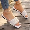 Fashion New Small Fragrant Style Flat Bottomed Plus Size Slippers for Women Square Headed Rhinestone Pearl Fashionable Casual Slippers
