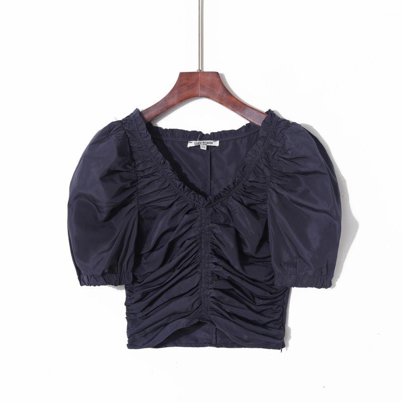 

Топ-кроп с V-образным вырезом и короткой плиссировкой, темно-синий Navy XS