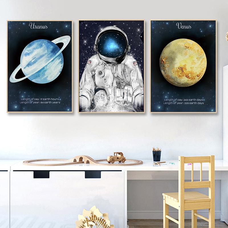 Kids Baby Nursery Room Decor Space Planet Art Print Canvas Painting Pictures for Wall Toile Decoration Murale Paintings Mural