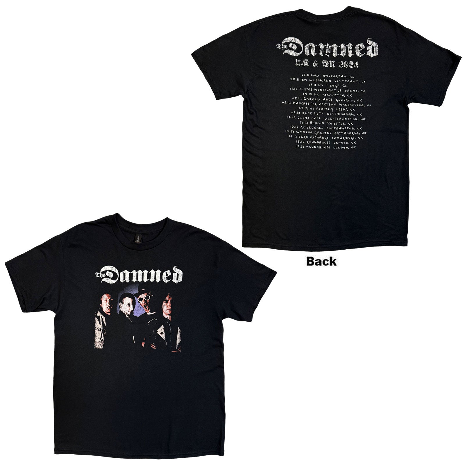 The Damned TShirt Photo UK EU Tour 24 Black Back Print ExTour OFFICI XL