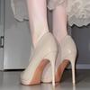 Thin heel fairy beautiful elegant gentle pointed temperament single shoes patent leather high heels versatile