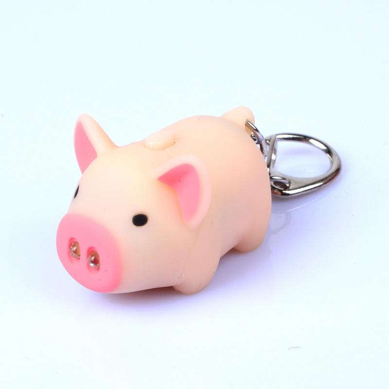 Cute Mini Cartoon Pig LED Keychain with Sound and Light 5 pcs Ring