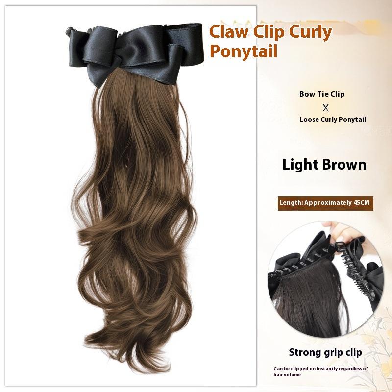 Synthetic Bow Ponytail Claw Clip Hair Extensions Natural Curly Ponytail Ladies Party Daily Wear Black Brown Blonde Hair Clip