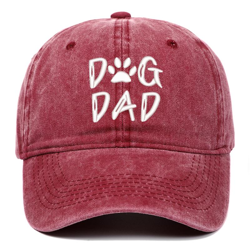Men's Pure Cotton Distressed Sun Hat with "DOGDADDOGMOM" Embroidery - Large Brim Baseball Cap
