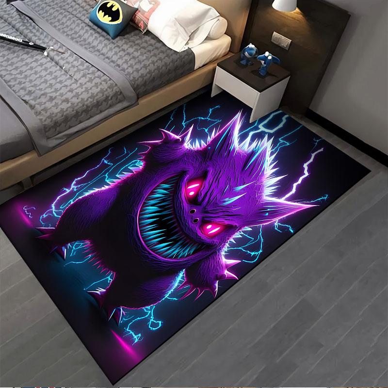Gengar Spiky Fur Electric Monster with Blue Lightning Area Rug, Neon Purple Spooky Anime Style Design, Cozy Fan Carpet Decor and All Seasons Gift