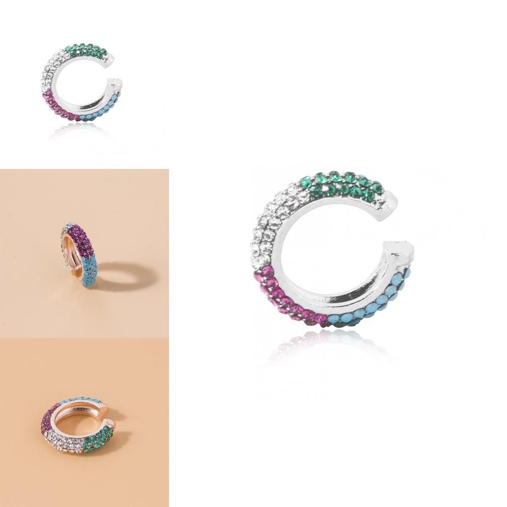 Fashionable European Style Rhinestone Ear Clips Colorful Alloy Ear Jewelry