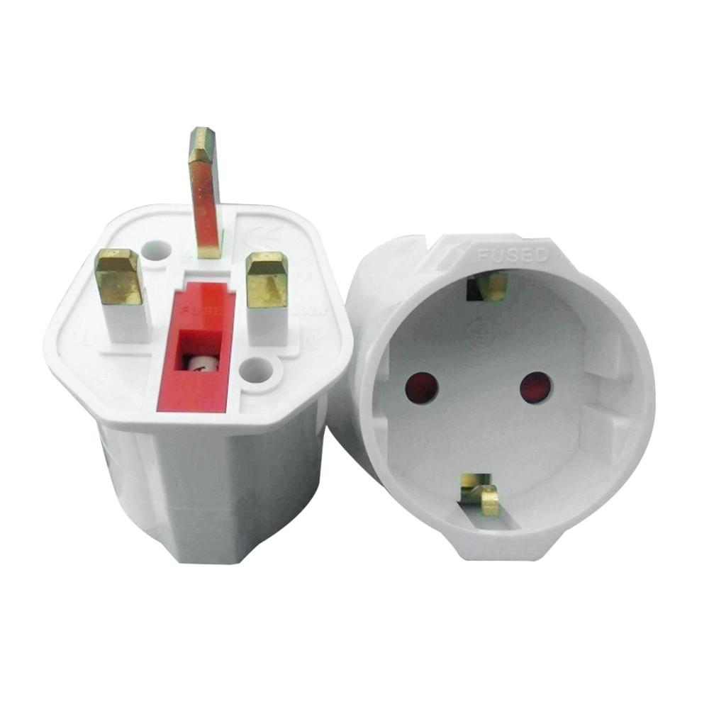  EU  2 Pin To UK 3 Pin Plug AC Universal Adapter Travel Converter Pean