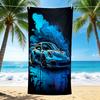 1Pc Blue Car Smoke Art Beach Towel, Quick Dry, Multi-Use for Beach Pool Gym Yoga Home Travel, Christmas, Halloween, Xmas Gift M928339