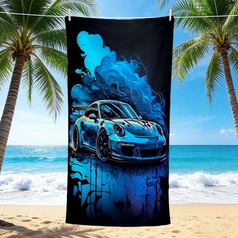 1Pc Blue Car Smoke Art Beach Towel, Quick Dry, Multi-Use for Beach Pool Gym Yoga Home Travel, Christmas, Halloween, Xmas Gift M928339