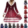 Women's Casual V-neck Christmas Print Plush Long-Sleeve Casual Dress