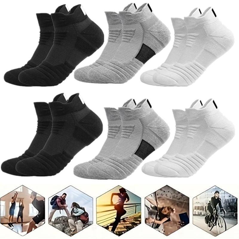 3/6 Pairs Men Odor Resistant Knitted Sports Socks Sweat Absorbing Breathable Durable Cushioning Running Basketball Socks