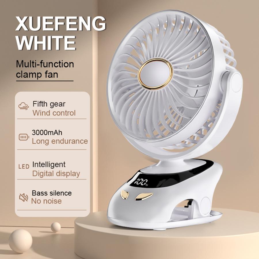 2024 New LED Digital Display Rechargeable Clip Fan Portable Fan Air Conditioner with Night Light Perfect for Student Dormitory