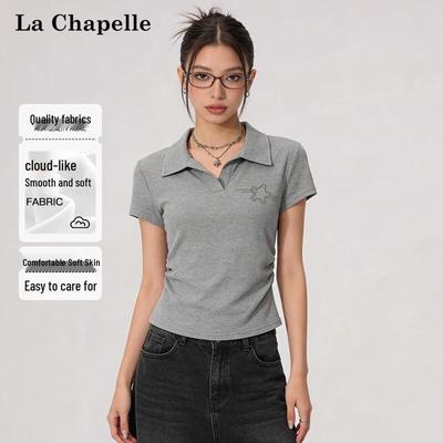 La Chapelle Women's Ruched Lapel Short Sleeve T-Shirt