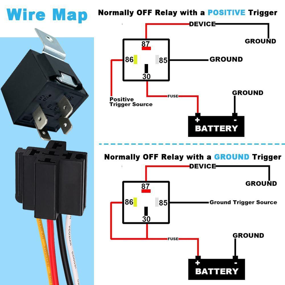 5PCS 4Pin 5Pin Waterproof Automotive Relay 12V 24V 40A Car Relay with Black Red Copper Terminal Auto Relay with  Relay Socket