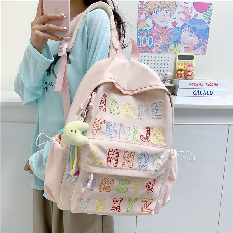 Schoolbag Color Alphabet School Bag Female Cute Girl Large Capacity Backpack Going Out Macaron Color Light Backpack