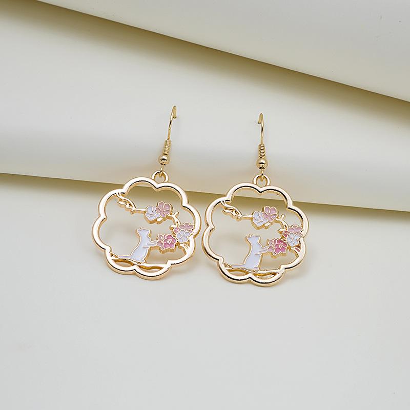 Chinese Style Guochao Koi Sika Deer Moon Rabbit Creative Color Design Cute Multi-Cartoon Ear Hook Series Earrings