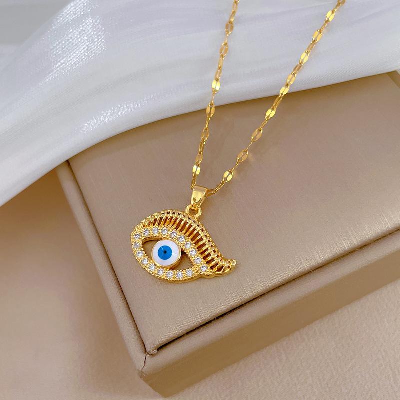 Eyelashes Eyes Light Luxury Temperament Gorgeous Full Diamond Necklace Female Versatile Collarbone Chain Titanium Steel Chain