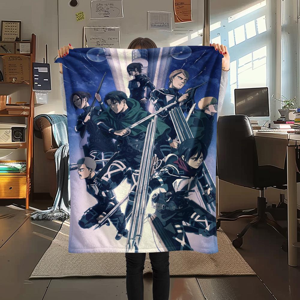 1PC Attack On Titan Print Flannel Blanket, High Quality All Seasons, Home Decor, Warmth and Comfort, Perfect for Christmas Gifts