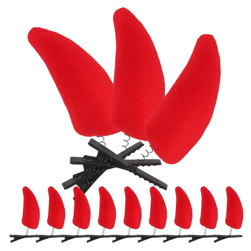 Cosplay Horns Hair Clips for Halloween Women 12Pcs Red Horn Accessories