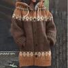 Damen Strickjacke mit Kapuze 3D Tierdruck Einreiher Langarm Mantel mit Taschen