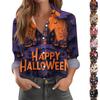 Women's Halloween Printed Casual Half-Open Collar Long Sleeve Shirt