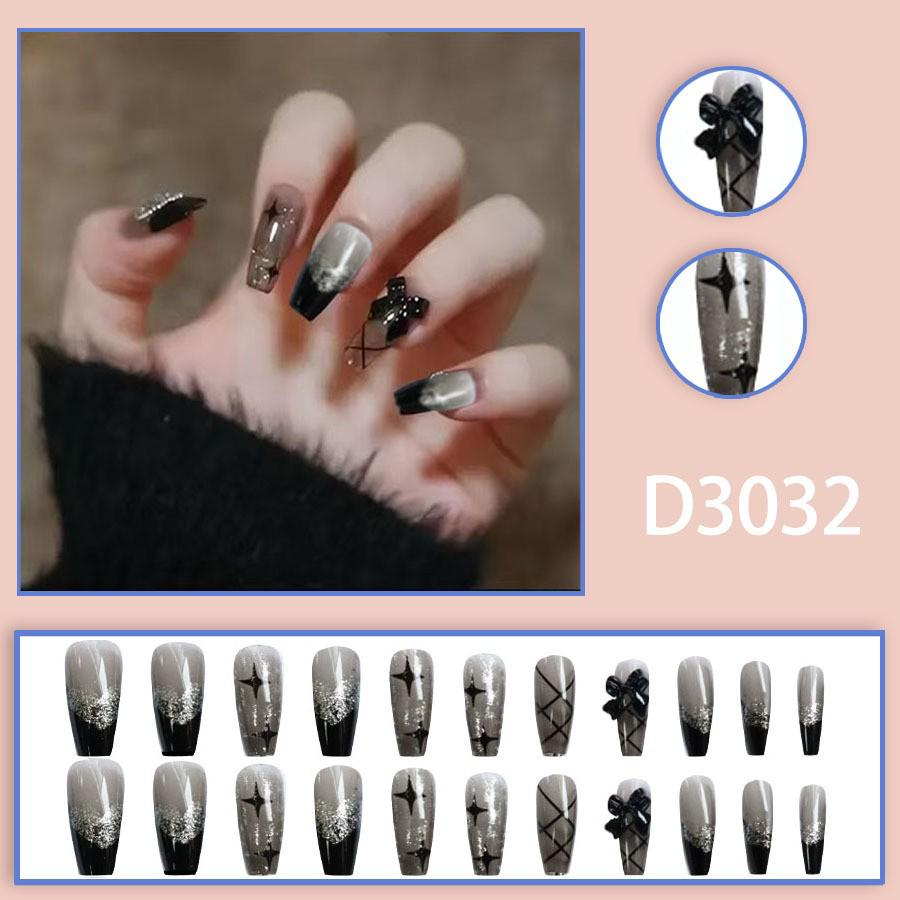 Chic Black Bow Star White Wearable Nails
