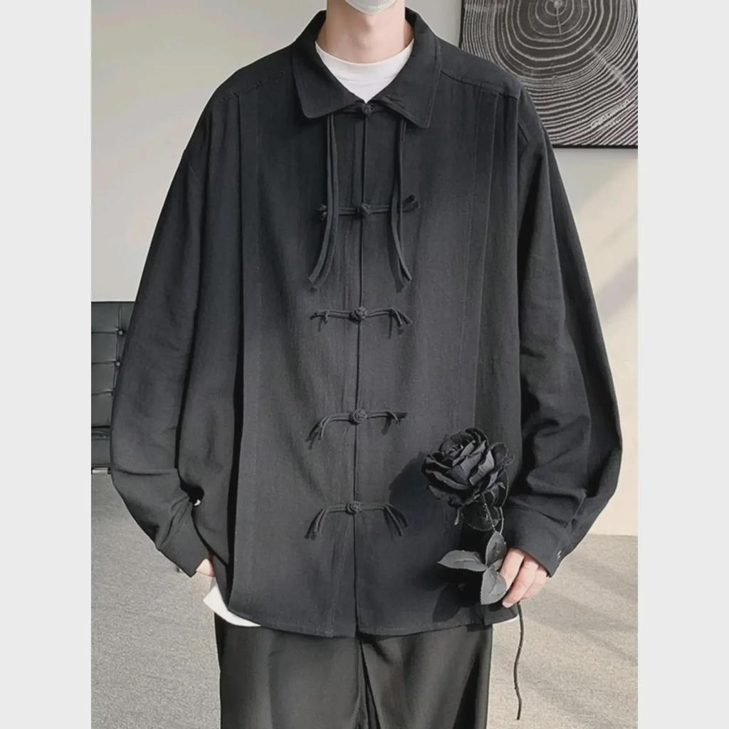 Men's Chinese Style Long-Sleeve White Hanfu Scholar Shirt - Trendy Zen Taoist Fashion