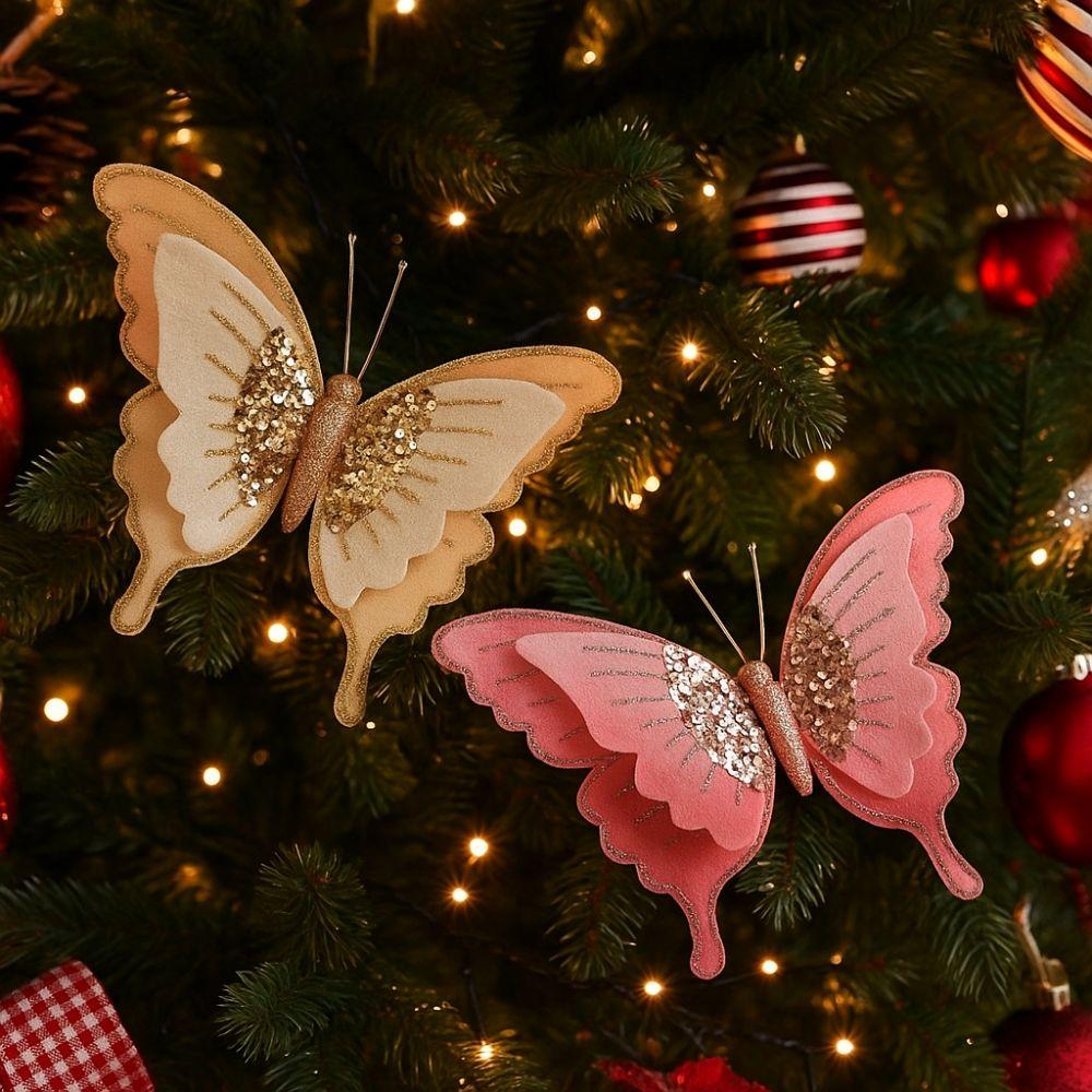 Velvet Butterfly Christmas Decor Flocking Glitter Butterfly Accessories  New Year Gifts