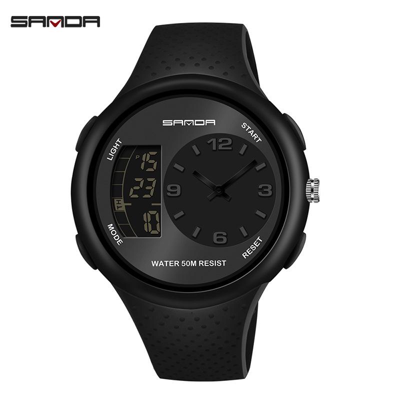 Sanda Men's Waterproof Dual Display Sports Watch with Large Screen for Students and Outdoor Activities