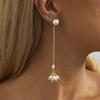 Sophisticated Pearl Geometric Earrings Gold Tassel Long Dangle Earrings For Women