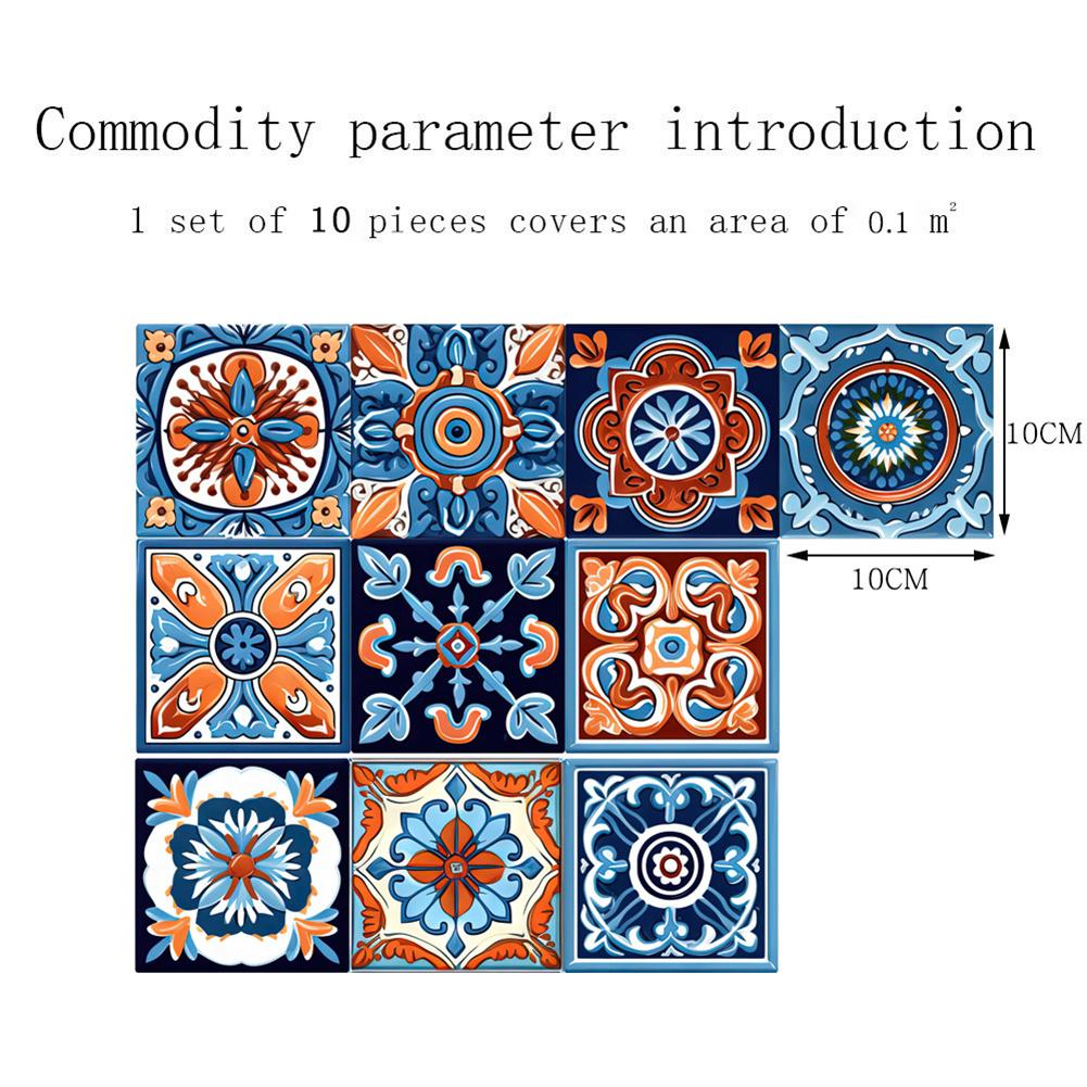 10pcs Tile Stickers Waterproof Self-Adhesive DIY Wall Decals For Kitchen Bathroom Home Laundry Room Decor