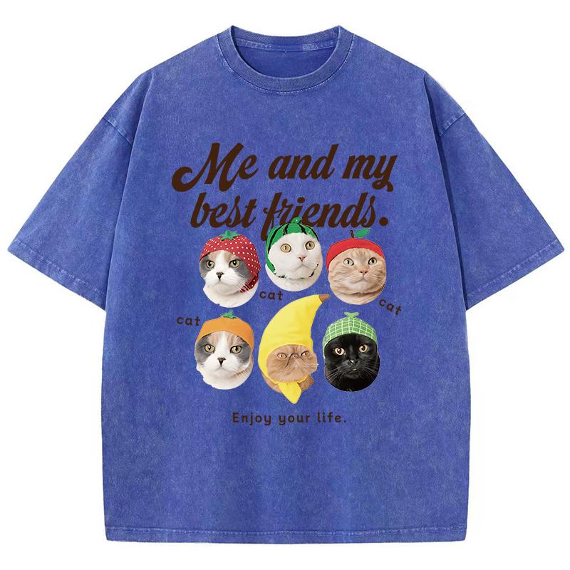 Io e la Mia Migliore Amica T-shirt Lavate in Cotone Donna Stampe Gatti Carini T-shirt Top Oversize Stile Usurato Girocollo Abbigliamento Donna