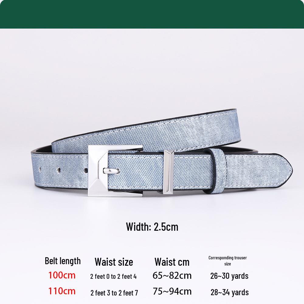 Women s Versatile Genuine Leather Pin Buckle Belt - Fashionable High-End Cowhide for Trendy Jeans 100 cm светло-синий