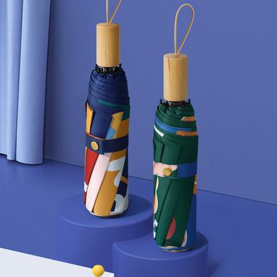 Three-fold Hand-opened Fashionable Simple Weather and Rain Parasol Folding Dual-purpose Cartoon Vinyl Sunscreen Umbrella