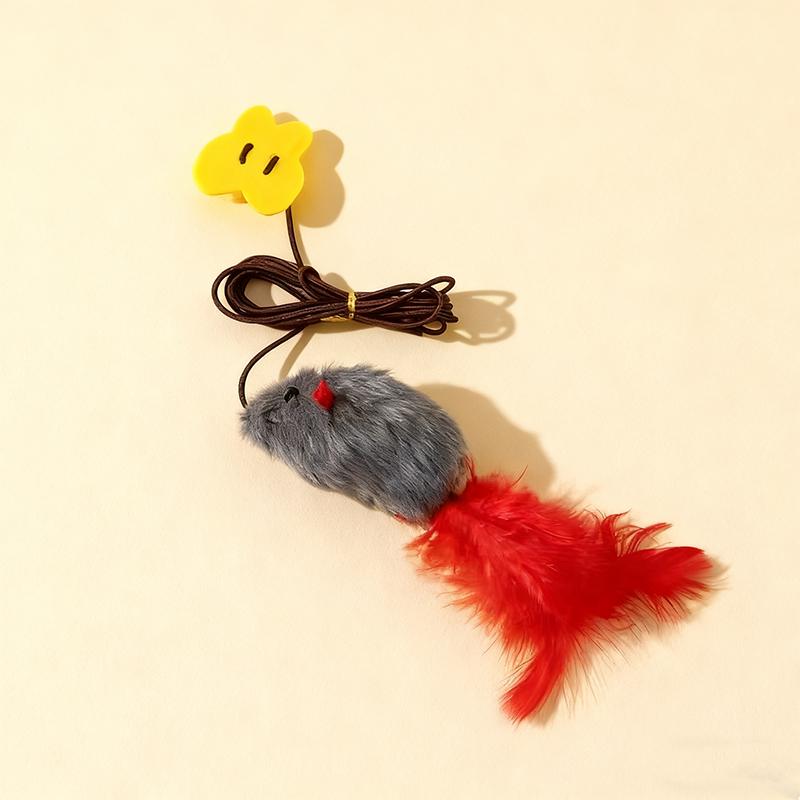 Self-entertaining cat toy simulated hanging mouse tease stick with feathers small cat mouse toy cat supplies