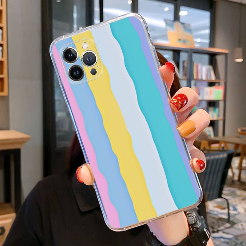 Colorful Rainbow Stripe Phone Case For iPhone 14 13 12 11 Pro Max XS X XR SE 2020 6 7 8 Plus Mini Transparent Shell