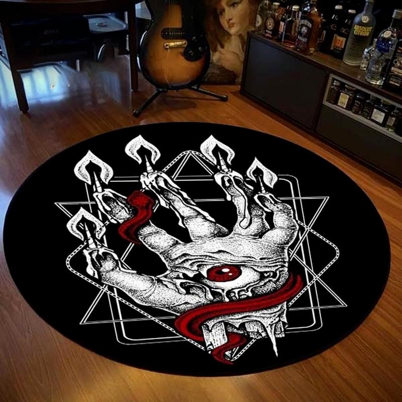 Personalized Carpet Round Carpet Satanic Cat Goat Impaled Throne Area Atheist Carpet Black Cushion Living Room Home Decor