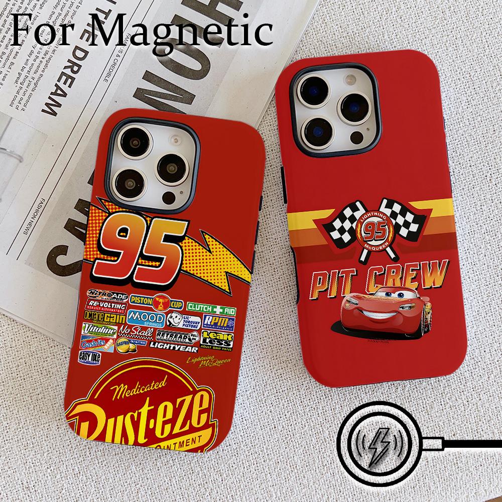 Cars Lightning McQueen 95 Phone Case for iPhone 17 16 15 14 13 12 11 Pro Max Plus Air Luxury Magnetic Double-layer Back Cover
