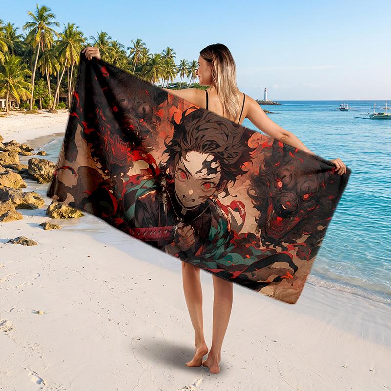Demon Slayer Printed Swim Towel, Portable Water Absorbent Towel for Beach Camping Daily Bathroom Use