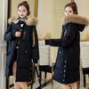 Abbigliamento alla Moda Cappuccio con Pelliccia Zip Lungo Stile Donna Caldo Piumino Cappotto Invernale Parka Cappotto